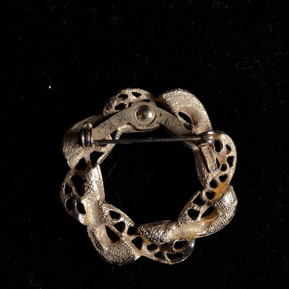 Wreath Brooch Roma Gold Tone & Gunmetal Beads 1 1/2" Retro Vintage Classic - Picture 3 of 6